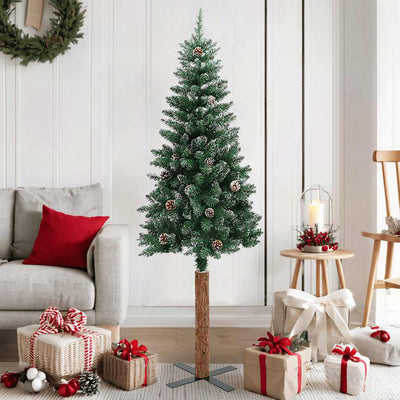 Vidaxl Tree di Natale con legno reale e neve stretto 150 cm verde