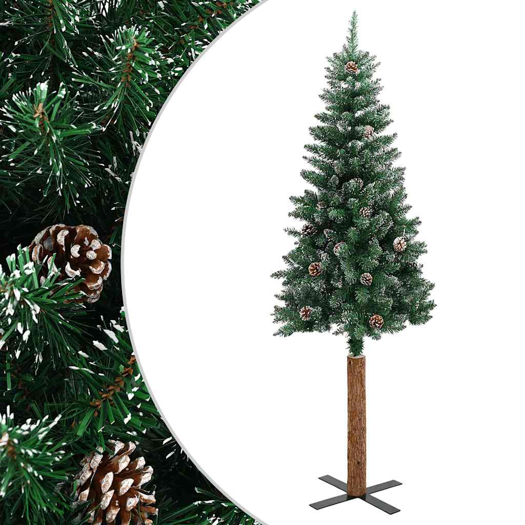 Vidaxx Albero di Natale in vero legno e neve stretto 180 cm verde
