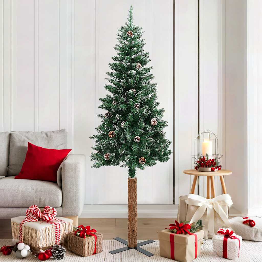 Vidaxx Albero di Natale in vero legno e neve stretto 180 cm verde