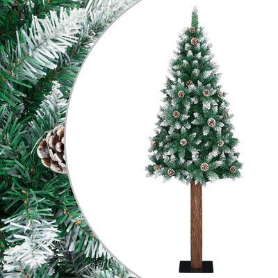 Vidaxl Tree di Natale con legno reale e neve stretto 210 cm verde