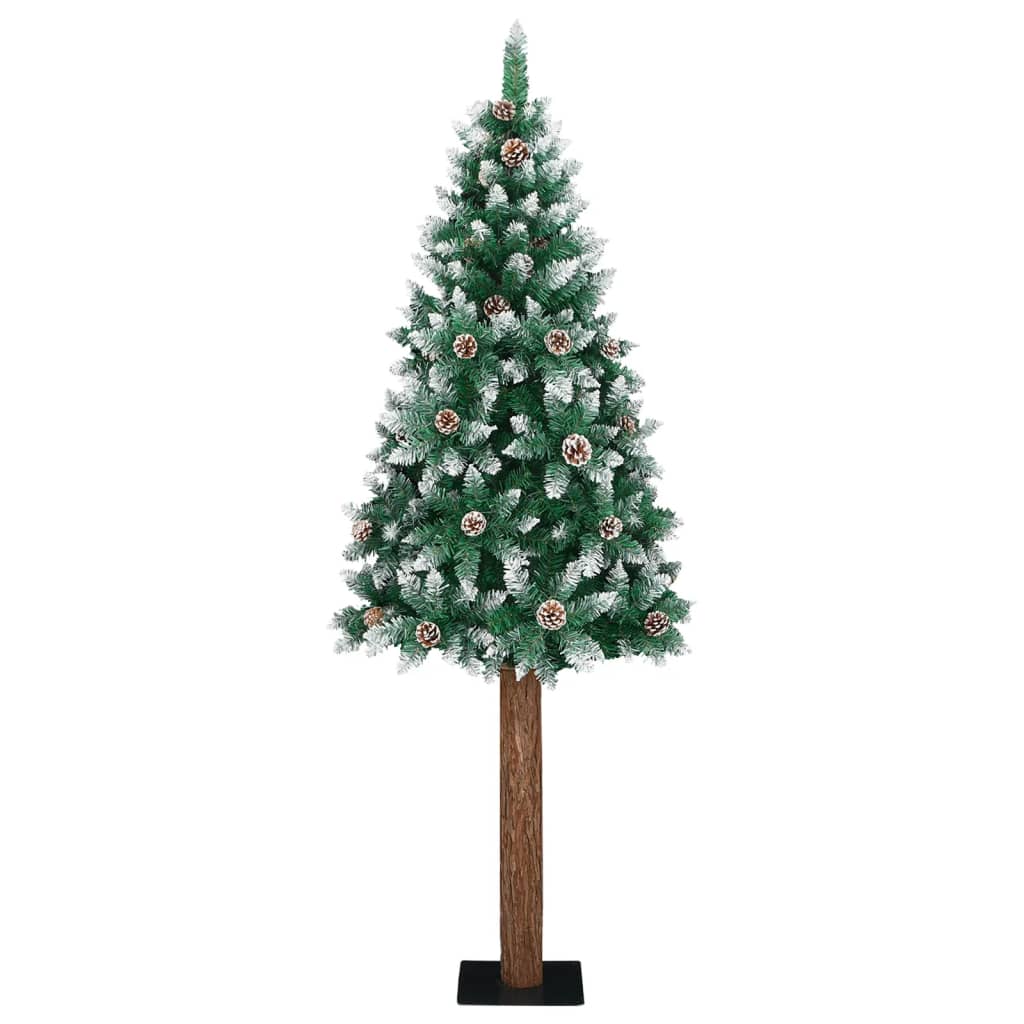 Vidaxl kerstboom met echt hout en sneeuw smal 210 cm groen