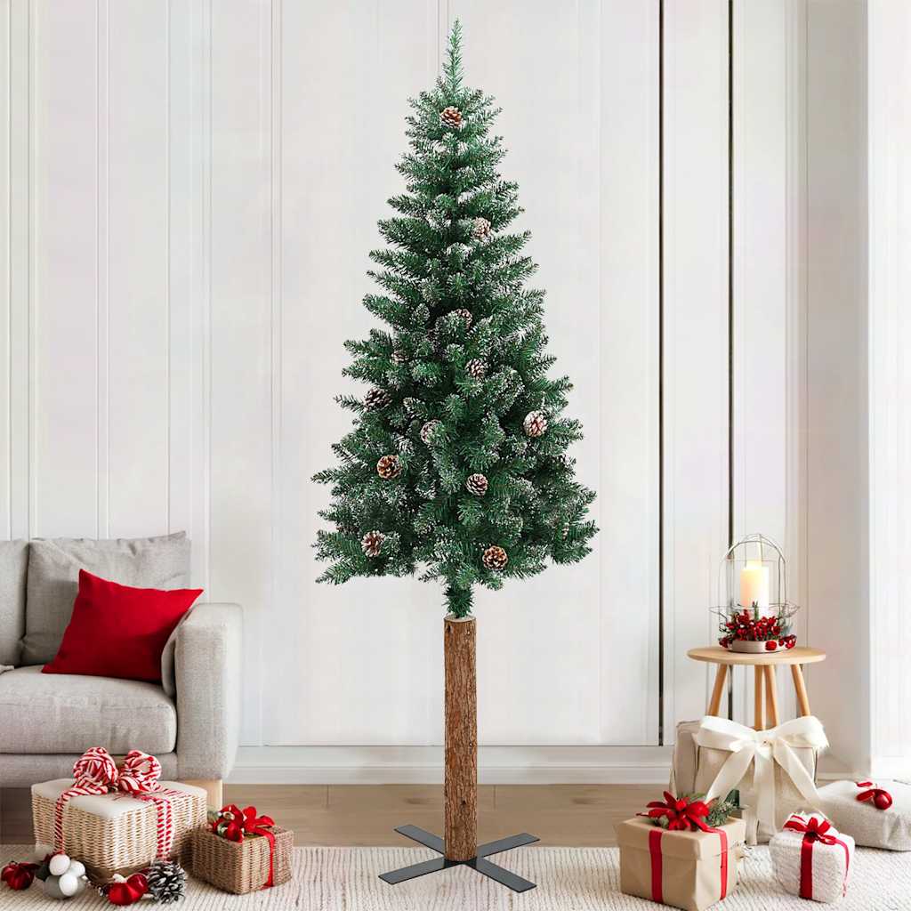 Vidaxl Tree di Natale con legno reale e neve stretto 210 cm verde