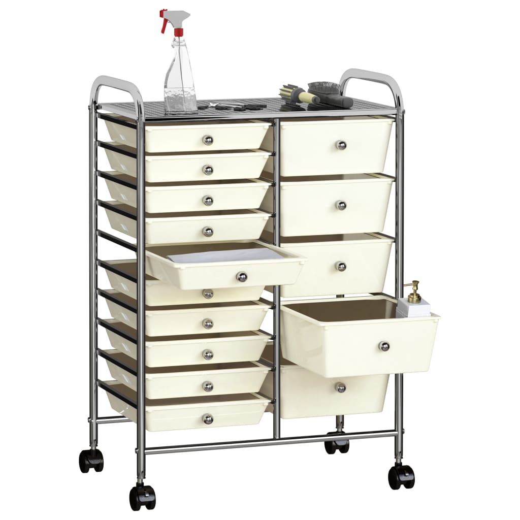 Carrello portaoggetti Vidaxl con 15 cassetti mobile xxl in plastica bianca