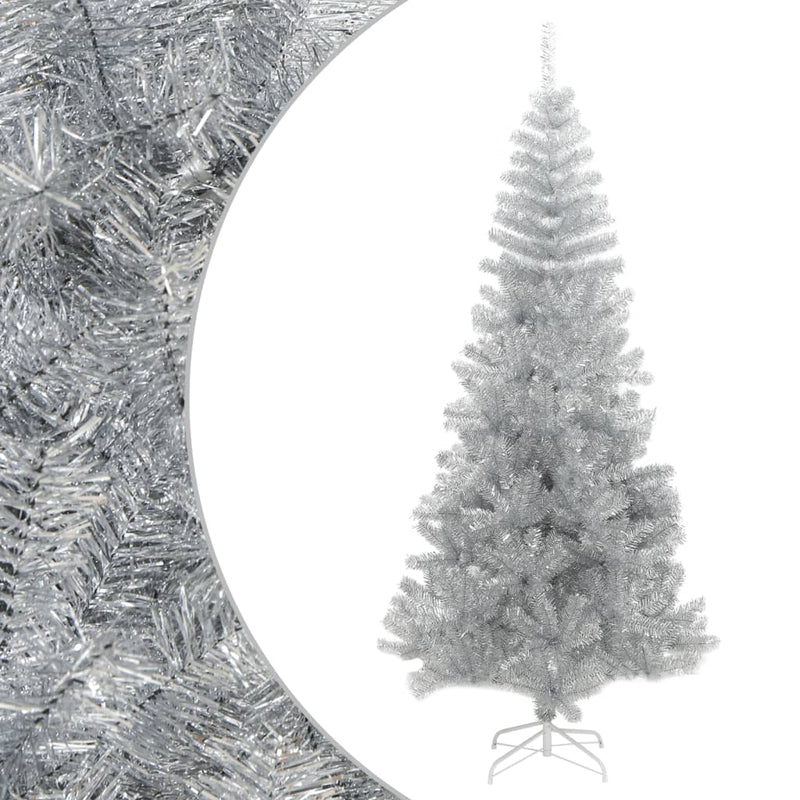 VidaXL Kunstkerstboom met standaard 210 cm PET zilverkleurig