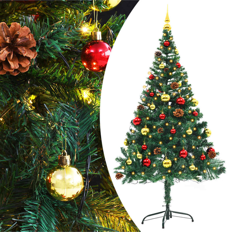 Vidaxl Kunstkerstboom con iluminación y bolas de Navidad de 150 cm verde