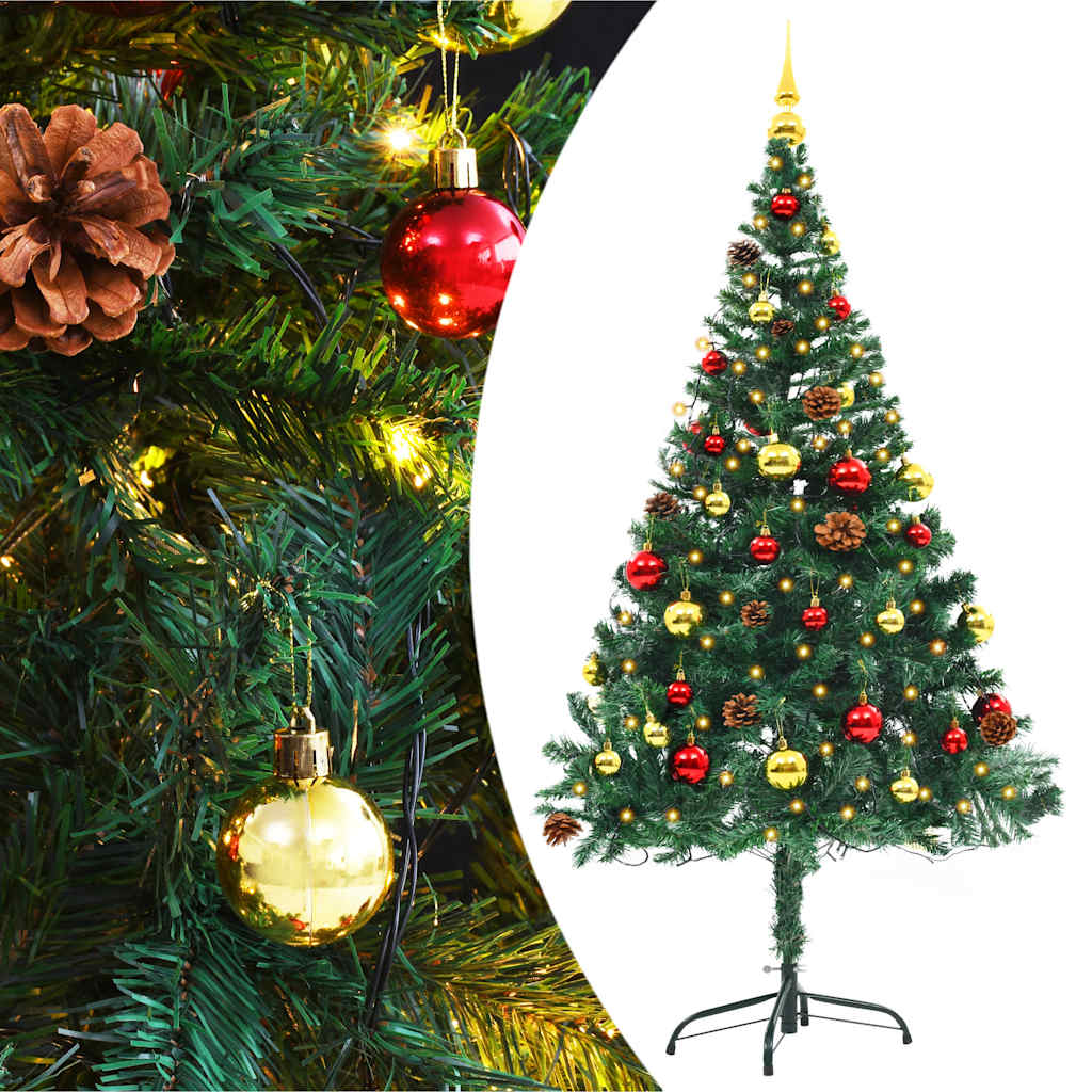 Vidaxl Kunstkerstboom con iluminación y bolas de Navidad de 150 cm verde