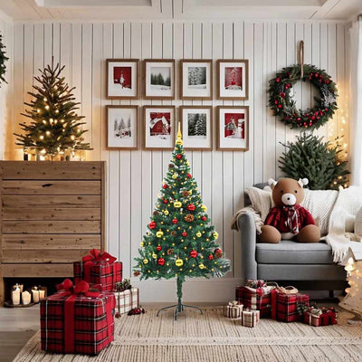 Vidaxl Kunstkerstboom con iluminación y bolas de Navidad de 150 cm verde