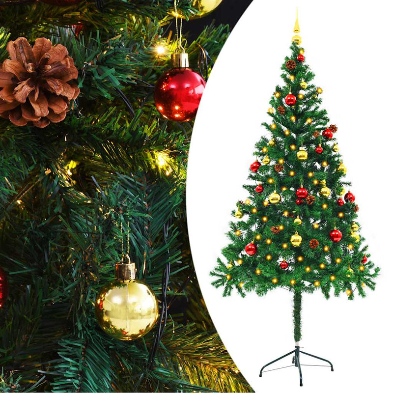Vidaxl Kunstkerstboom con iluminación y bolas de Navidad de 180 cm verde