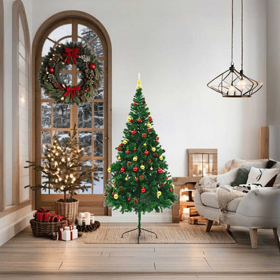 Vidaxl Kunstkerstboom con iluminación y bolas de Navidad de 180 cm verde