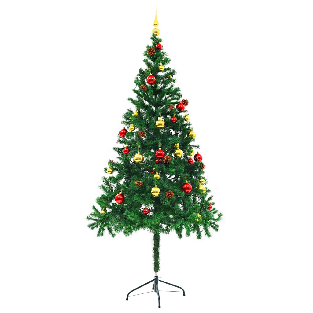 Vidaxl Kunstkerstboom con iluminación y bolas de Navidad de 180 cm verde