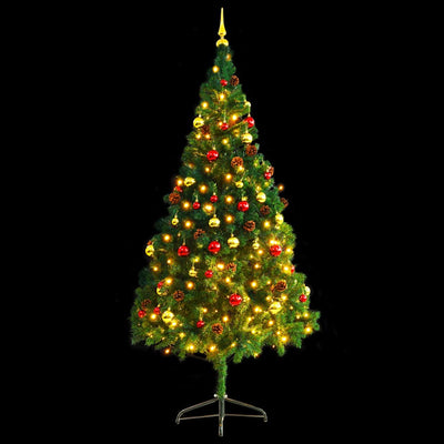 Vidaxl Kunstkerstboom con iluminación y bolas de Navidad de 210 cm verde