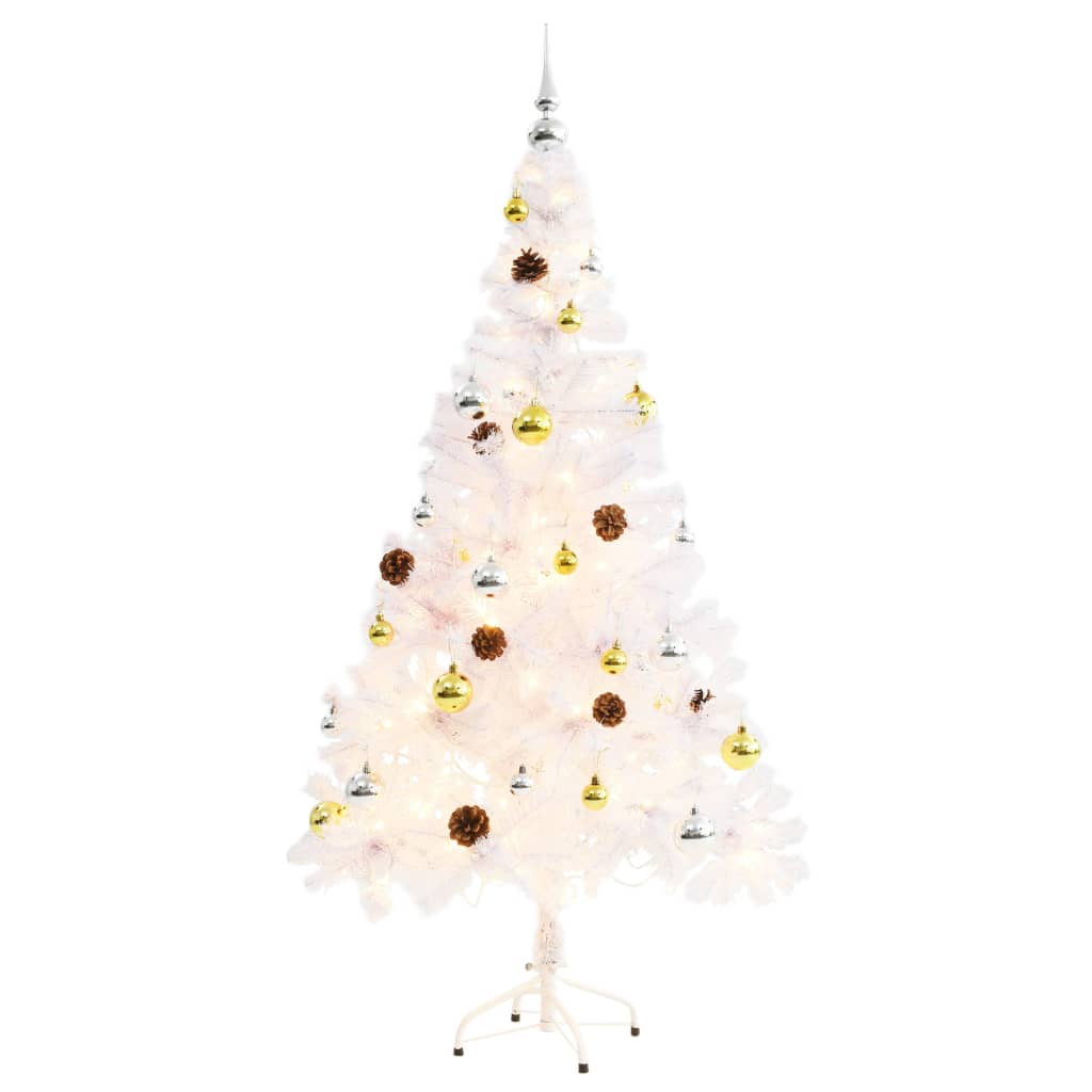 Vidaxl Kunstkerstboom con illuminazione e palle di Natale 150 cm bianchi