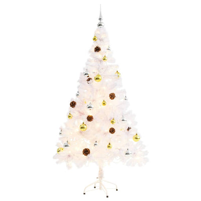 Vidaxl Kunstkerstboom con iluminación y bolas de Navidad de 150 cm de blanco