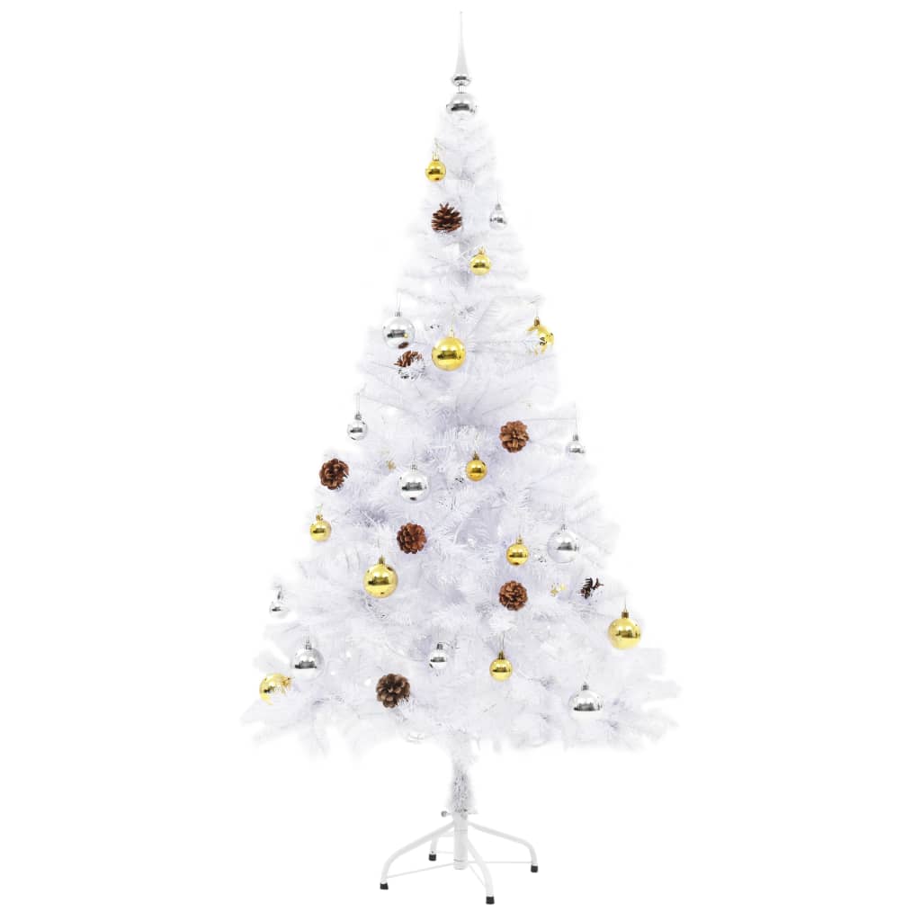 Vidaxl Kunstkerstboom con illuminazione e palle di Natale 150 cm bianchi