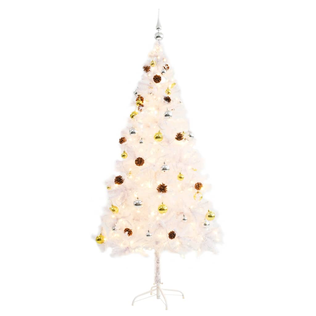Vidaxl Kunstkerstboom con iluminación y bolas de Navidad de 180 cm blanco