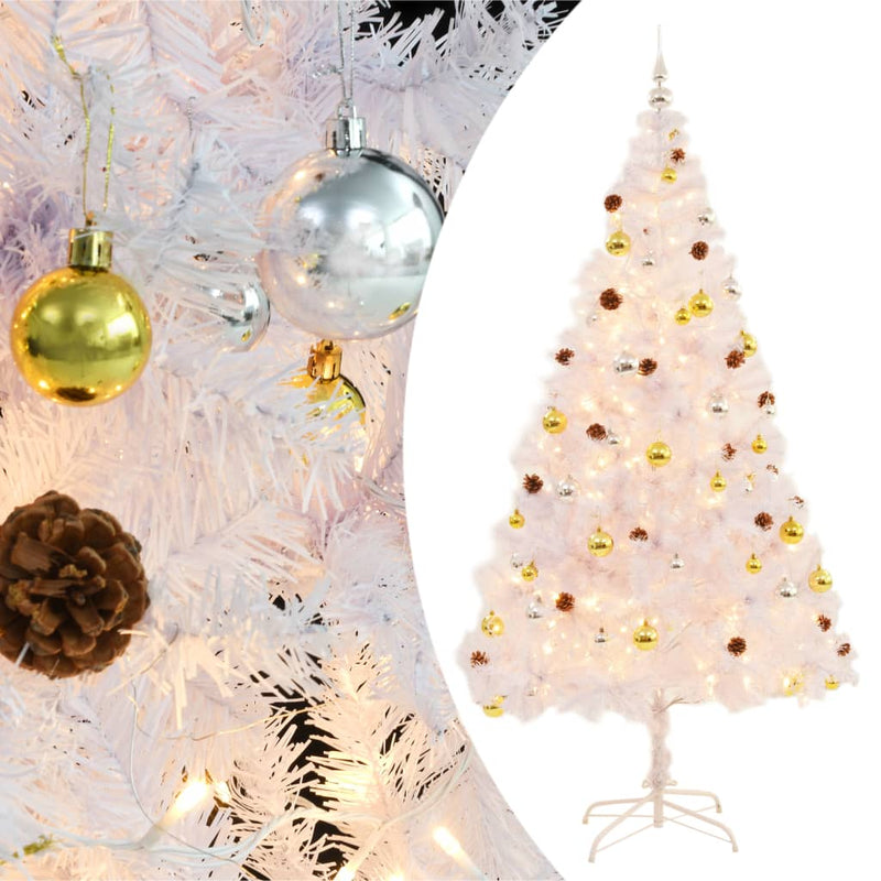 Vidaxl Kunstkerstboom con illuminazione e palle di Natale 210 cm bianco
