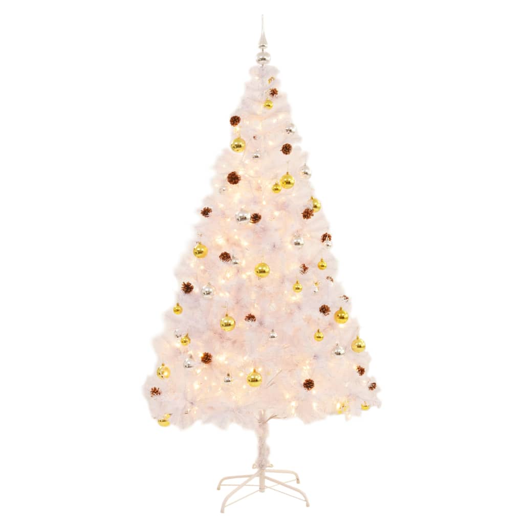 Vidaxl Kunstkerstboom con illuminazione e palle di Natale 210 cm bianco