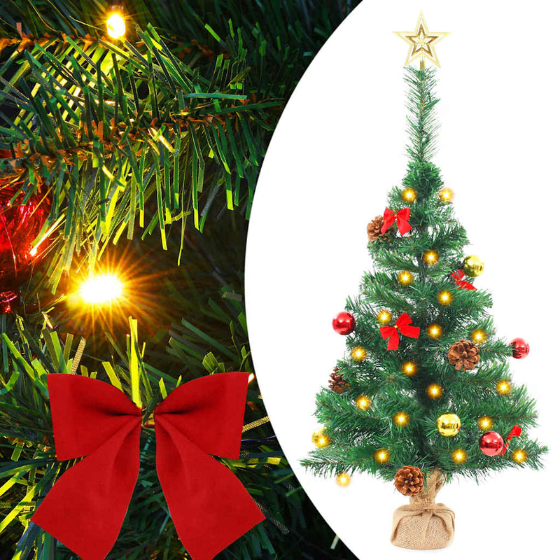 Vidaxl Kunstkerstboom con iluminación y bolas de Navidad de 64 cm verde