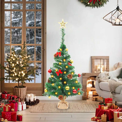 Vidaxl Kunstkerstboom con iluminación y bolas de Navidad de 64 cm verde