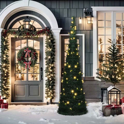 Vidaxl Kunstkerstboom con ventana emergente de iluminación de 210 cm verde