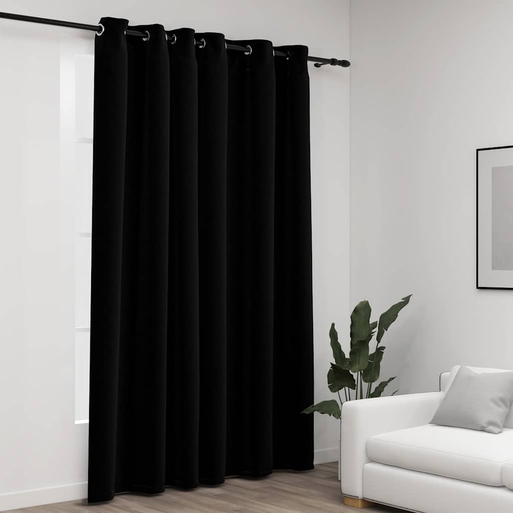 Vidaxl gordijn linnen-look verduisterend met ogen 290x245 cm zwart