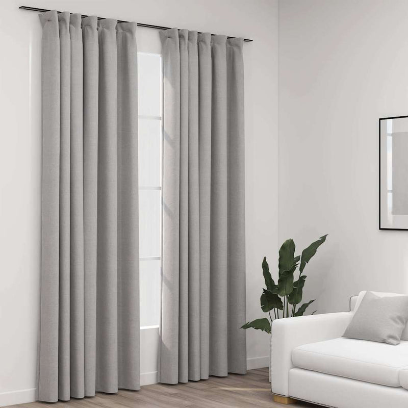 Cortinas Vidaxl Lino Look Belwout Hooks 2 ST 140x225 CM Gray