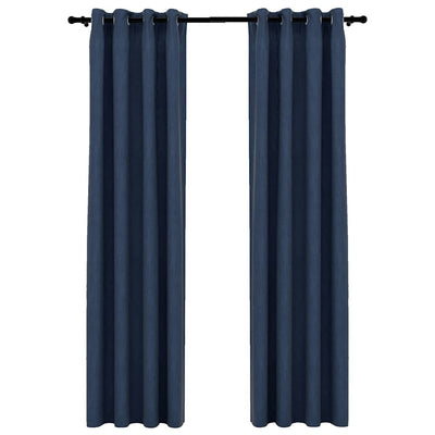 Cortinas Vidaxl Lino Mire los ojos condenatorios 2 ST 140X225 CM AZUL