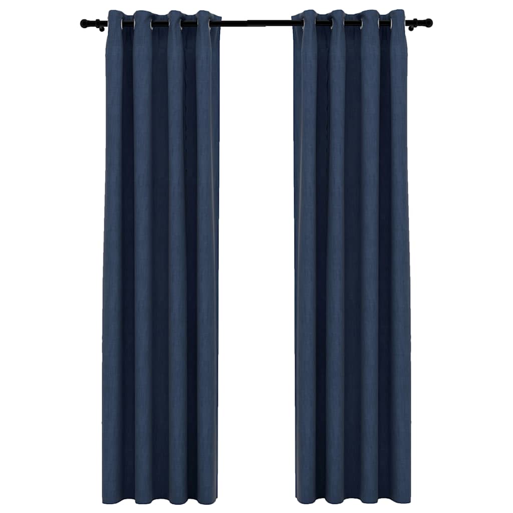 Cortinas Vidaxl Lino Mire los ojos condenatorios 2 ST 140X245 CM AZUL