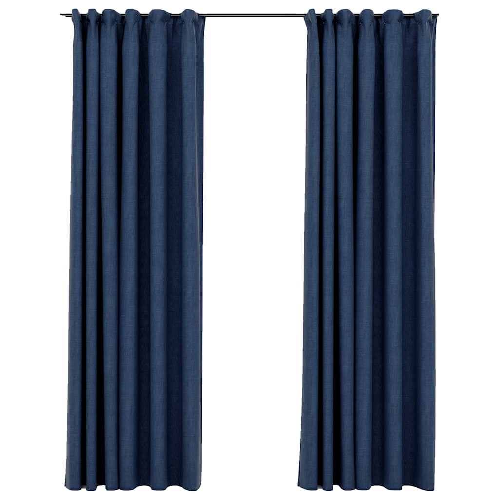 Tende vidaxl ganci blackout dall'aspetto lino 2 st 140x225 cm blu