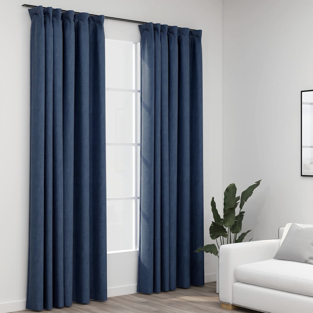 Tende vidaxl ganci blackout dall'aspetto lino 2 st 140x225 cm blu