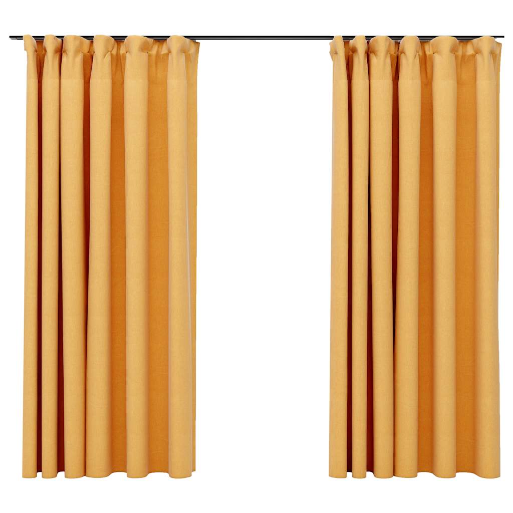 Cortinas de Vidaxl Lino Look Belwout Hooks 2 ST 140x175 CM Amarillo