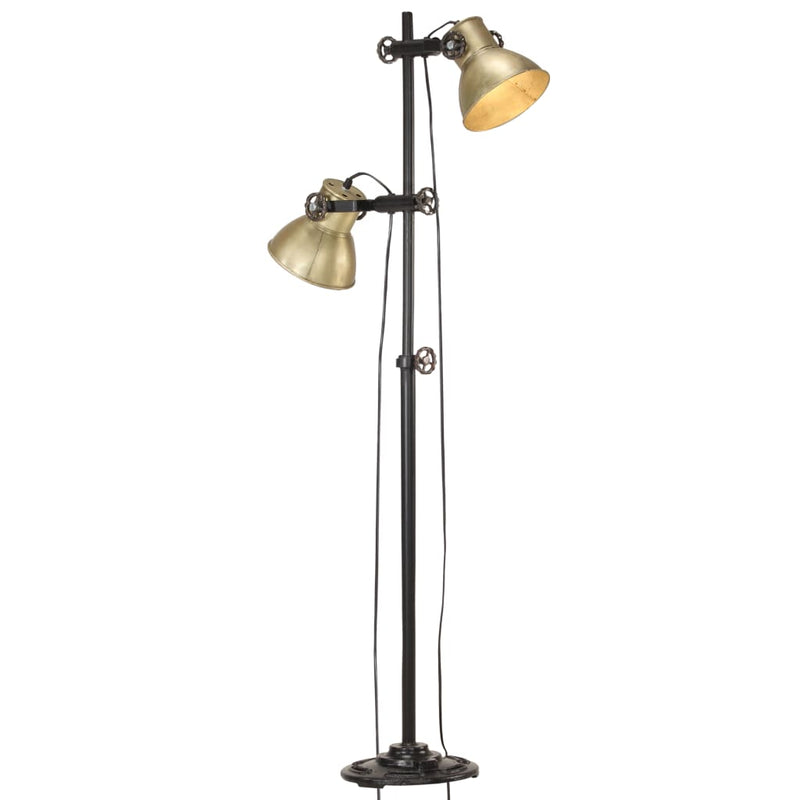 Lampada da pavimento Vidaxl con 2 paralumi E27 in ghisa in ottone
