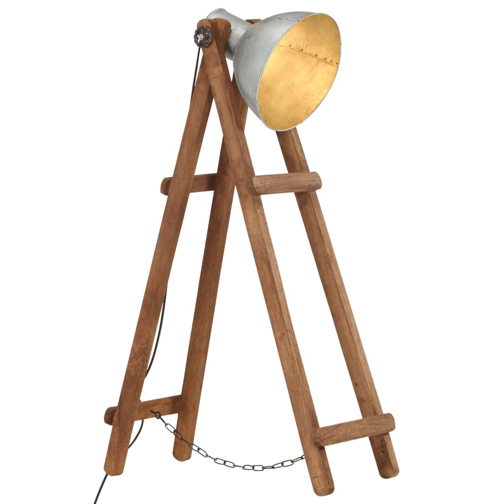 VidaXL lámpara de pie E27 madera maciza de mango color plata