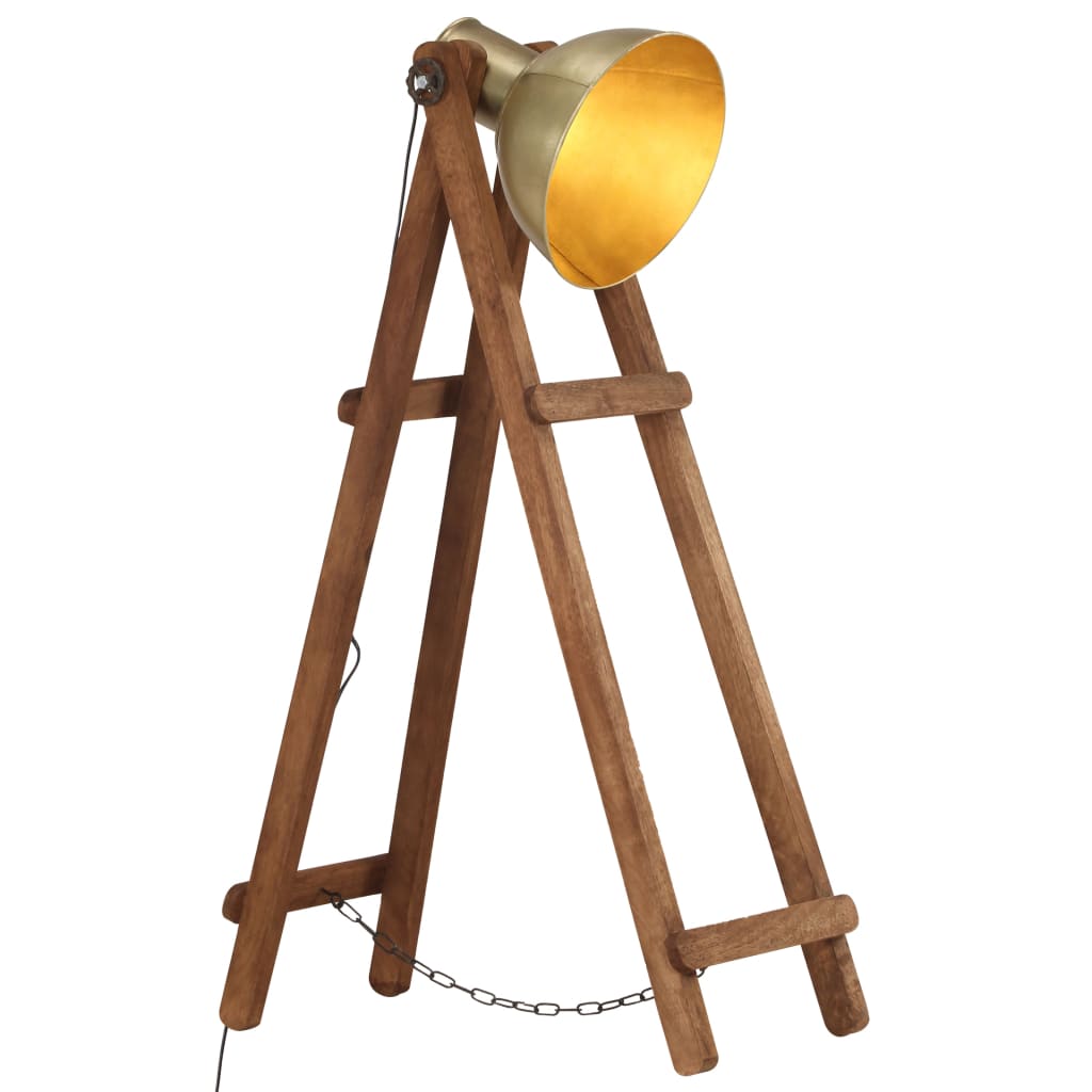 Lámpara de pie VidaXL E27 madera maciza de mango color latón