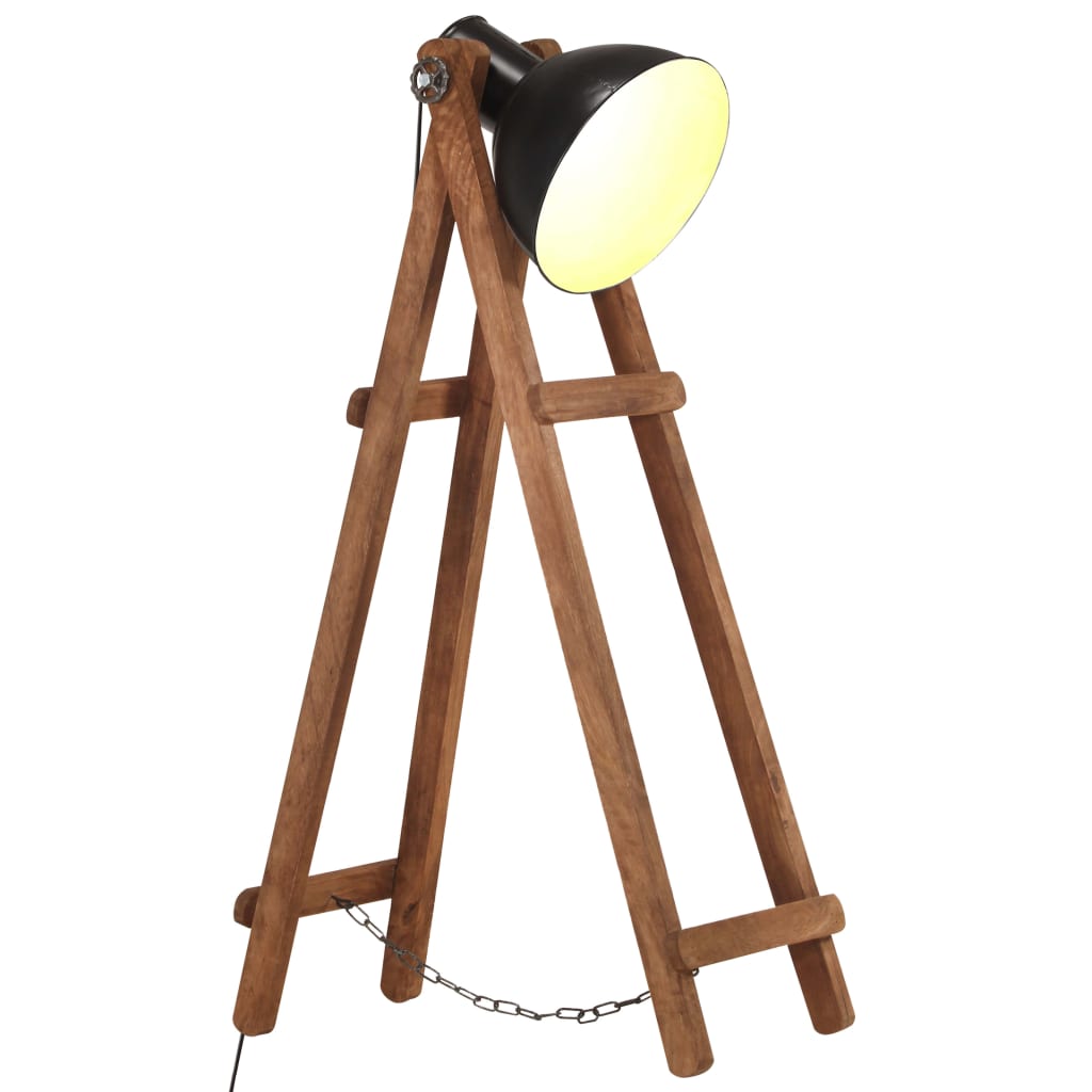 VidaXL lámpara de pie E27 madera maciza de mango negro
