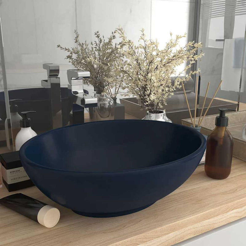 Vidaxl Washbasin ovale 40x33 cm ceramica matto blu scuro
