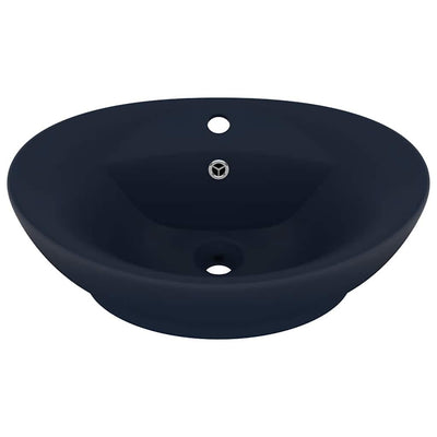 Vidaxl Washbasin con atterraggio ovale 58.5x39 cm ceramico Matt scuro blu scuro