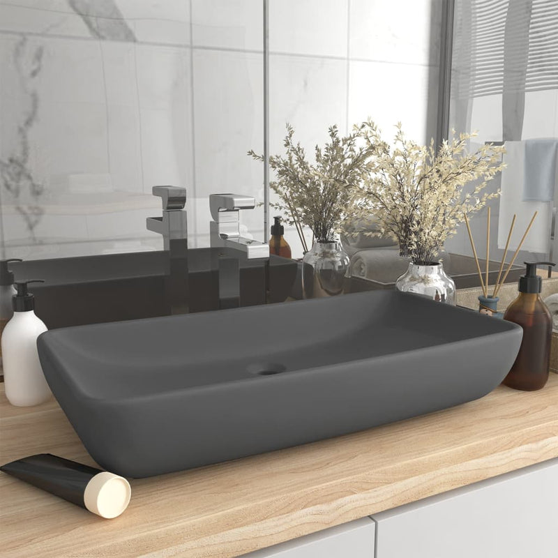 Vidaxl Washbasin Rectangular 71x38 cm Mat de cerámica Gris oscuro