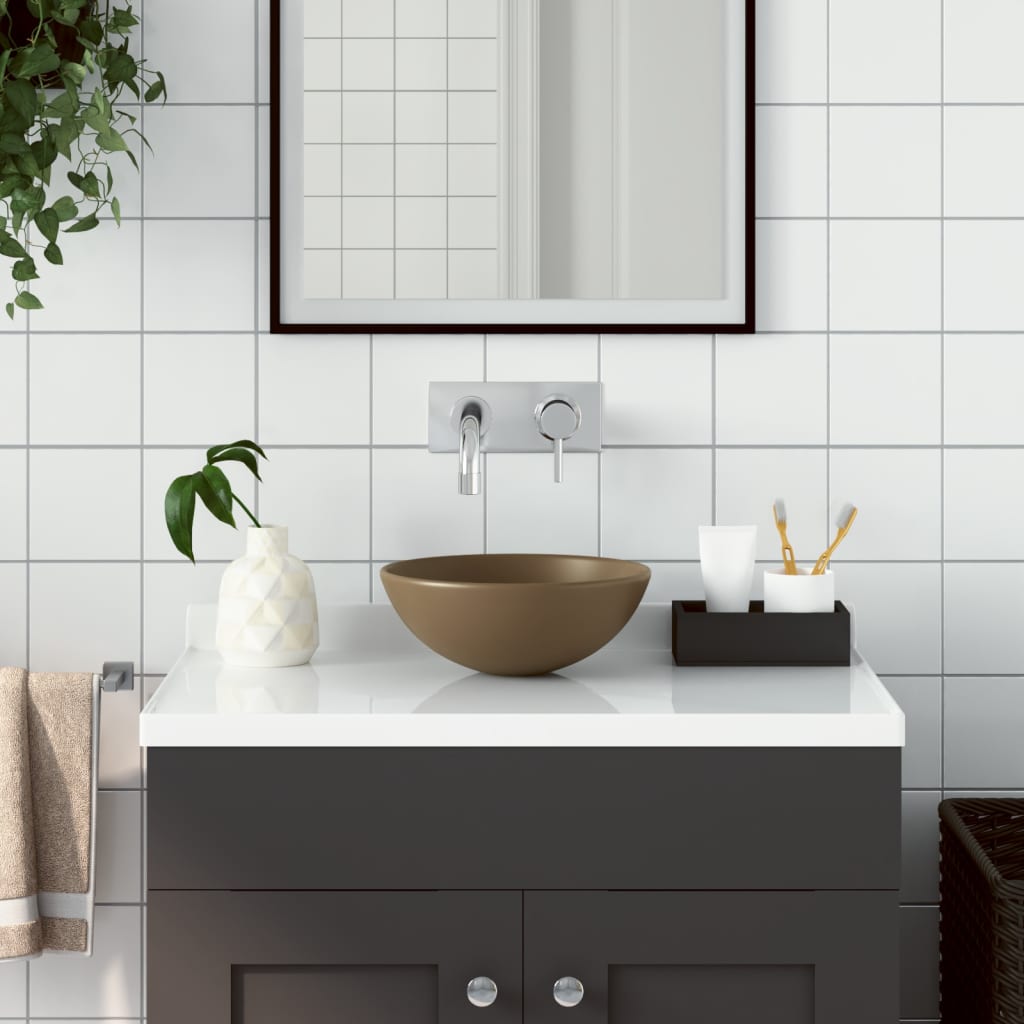Vidaxl Washbasin Matcream de cerámica redonda
