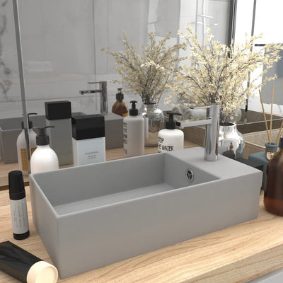 VidaXL Washbasin with landing ceramic light gray