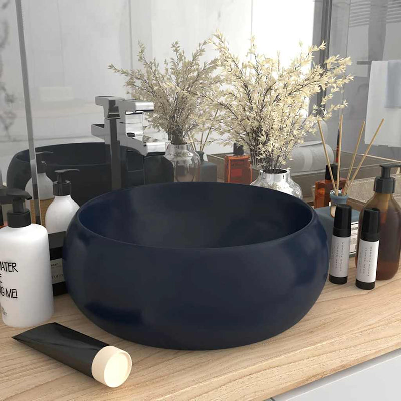 Vidaxl Washbasin Round 40x15 cm tappetino ceramico blu scuro