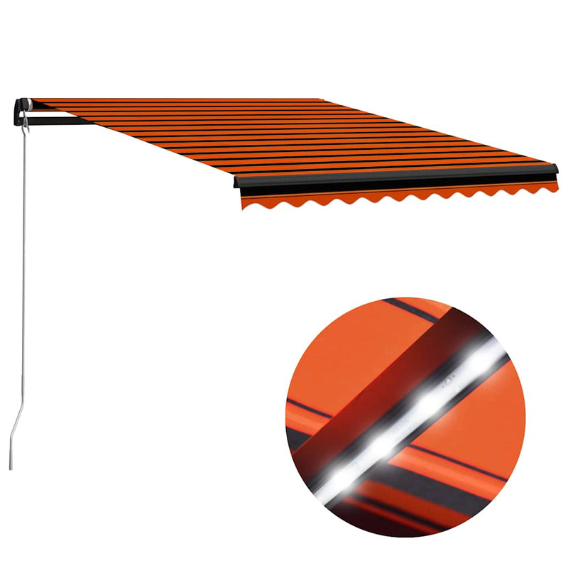 Vidaxl Luifel se puede extender manualmente con LED 300x250 cm de naranja y marrón
