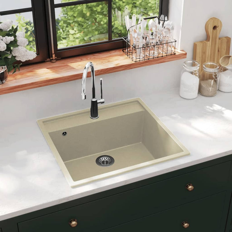 Vidaxl gootsteen met overloopgat graniet beige
