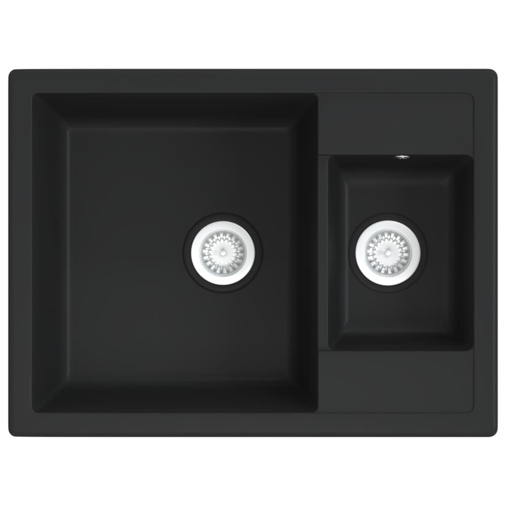 Vidaxl Lavel Bidoni doppi con foro di overflow granito nero