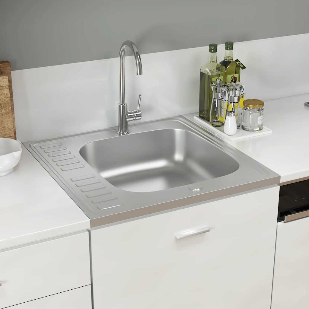 Fregadero de Vidaxl con set de drenaje 600x600x155 mm de plata de acero inoxidable