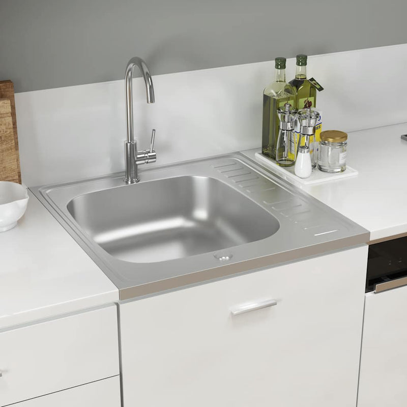 Fregadero de Vidaxl con set de drenaje 600x600x155 mm de plata de acero inoxidable