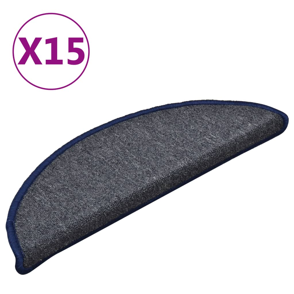 Esteras de escalera de Vidaxl 15 st 56x17x3 cm gris oscuro y azul