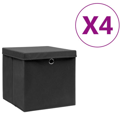 Cajas de almacenamiento de Vidaxl con tapa 4 PCS 28x28x28 cm negro