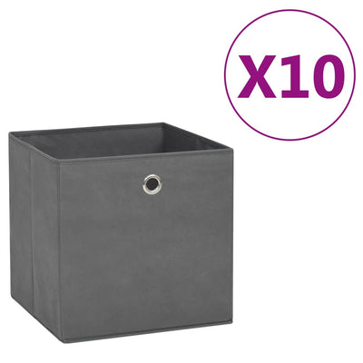 Cajas de almacenamiento de Vidaxl 10 PCS 28x28x28 Cm de tela no tejida gris