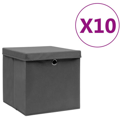 Cajas de almacenamiento de Vidaxl con tapa 10 st 28x28x28 cm gris
